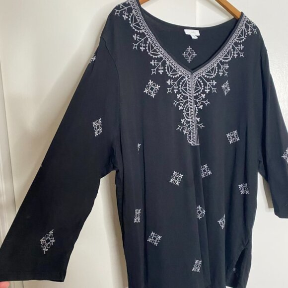 J. Jill V neck pullover tunic blouse black 3/4 sleeve cotton/tencel 3X - Picture 5 of 7